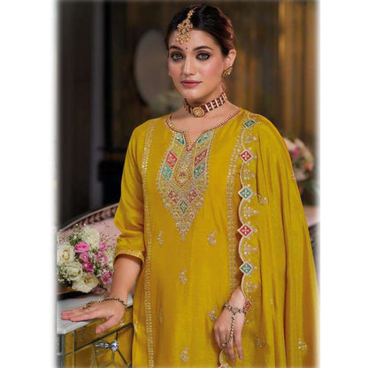 Pakistani Nikah Wear Chinon With Embroidery Work Heavy Silk Salwar Kameez Pant Suits