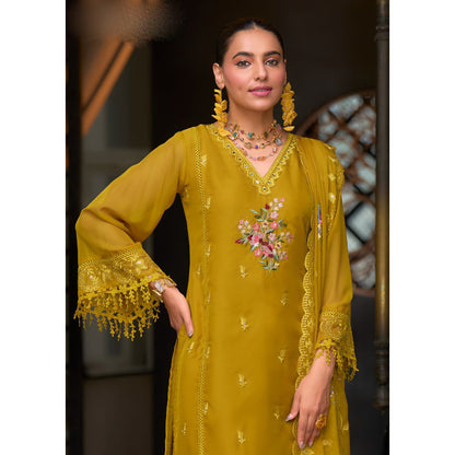 Pakistani Organza Fabric & Heavy Silk Designer Salwar Kameez Pant Suits With Dupatta