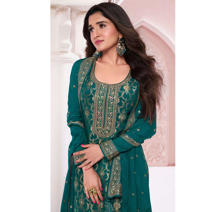 Women's Wear Embroidery Santoon Fabric Salwar Kameez Pant Suits With Chinon Dupatta