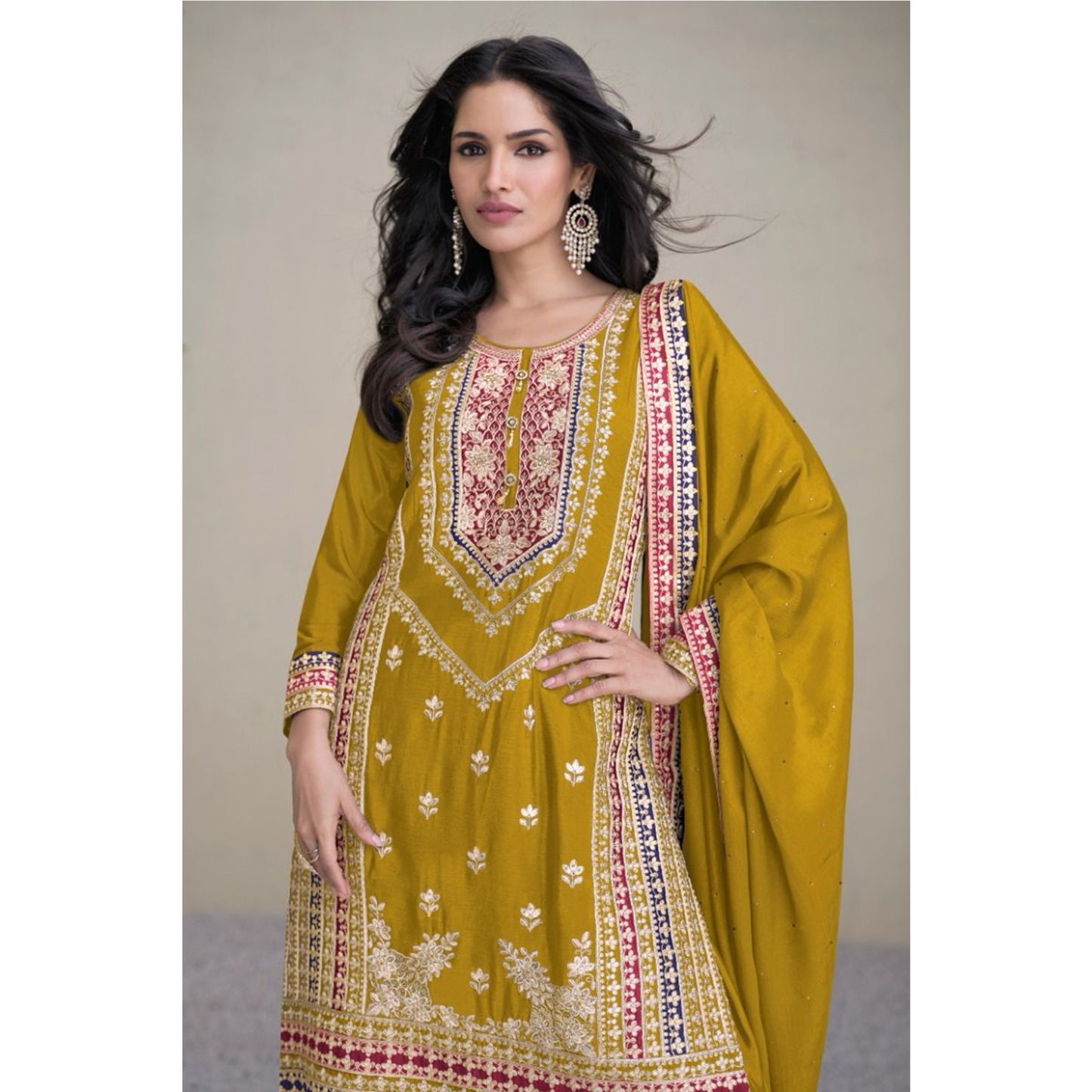 Eid Special Designer Chinon Work Shalwar Kameez Plazzo Suit With Dupatta