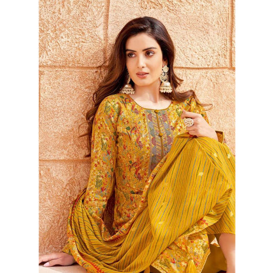 Pakistani Designer Foil Printed With Neck Embroidery Work Salwar Kameez Plazzo Pant Suits