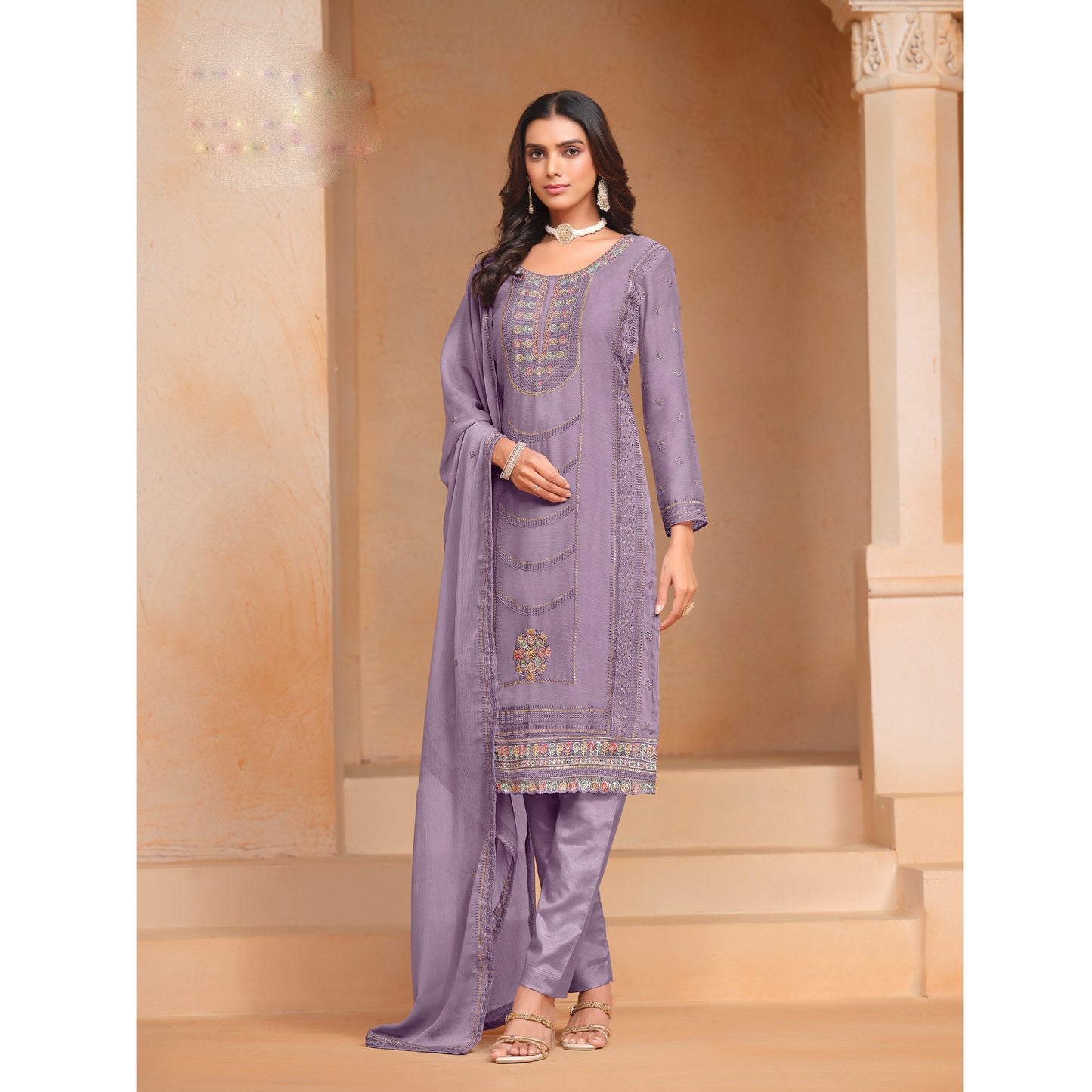 Modern Style Wear Organza Chiffon Embroidery Work Salwar Kameez Pant Suits