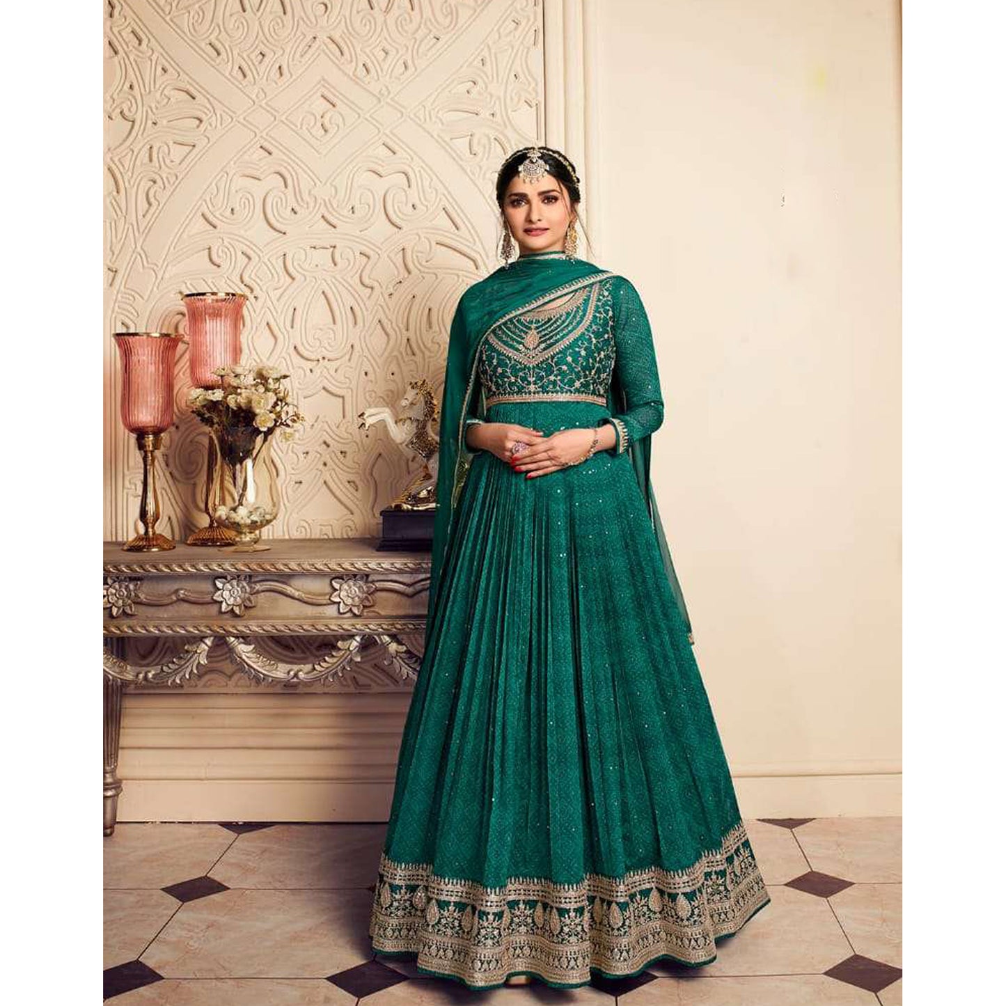 Indian Designer Heavy Embroidery Work & Sequence Anarkali Gown Suit