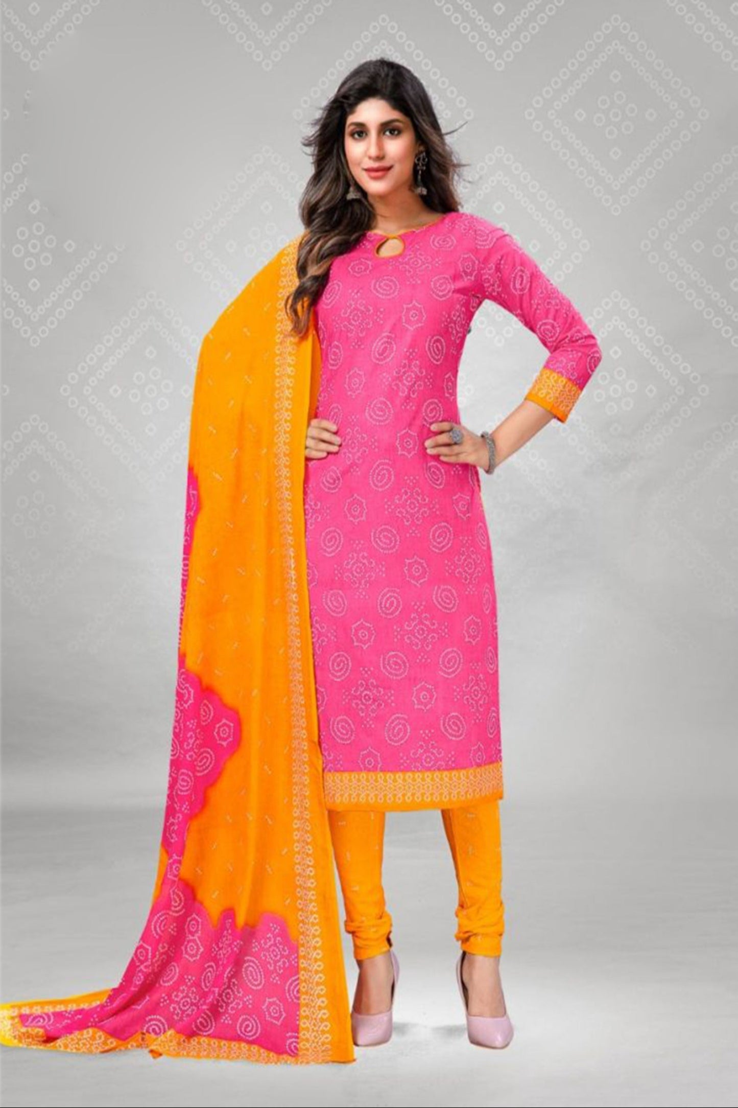 Stunning Designer Cotton Fabric Bandhani Digital Printed Salwar Kameez Pant Suit