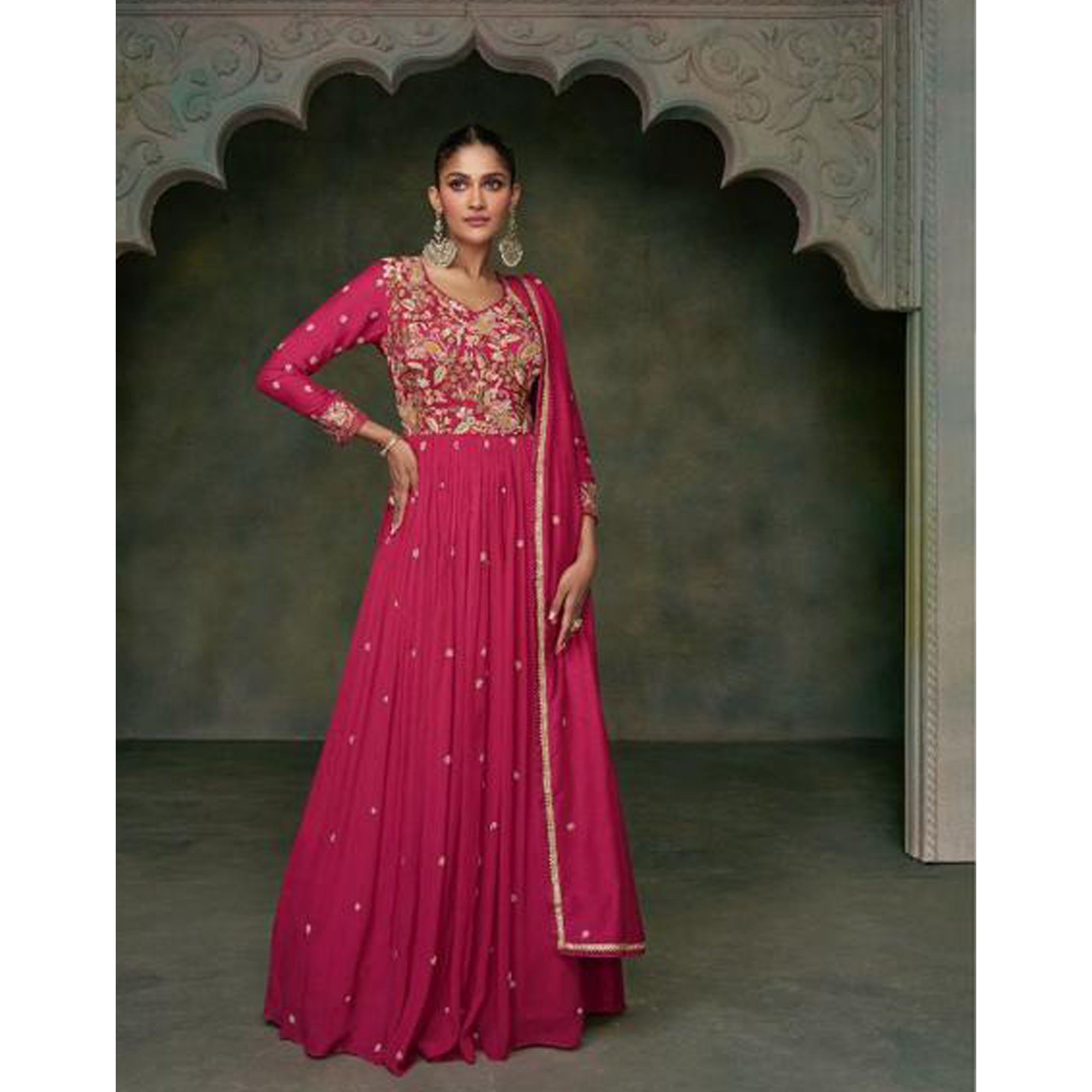 Event party Wear Heavy Embroidery Work Anarkali Gown Suits With Dupatta