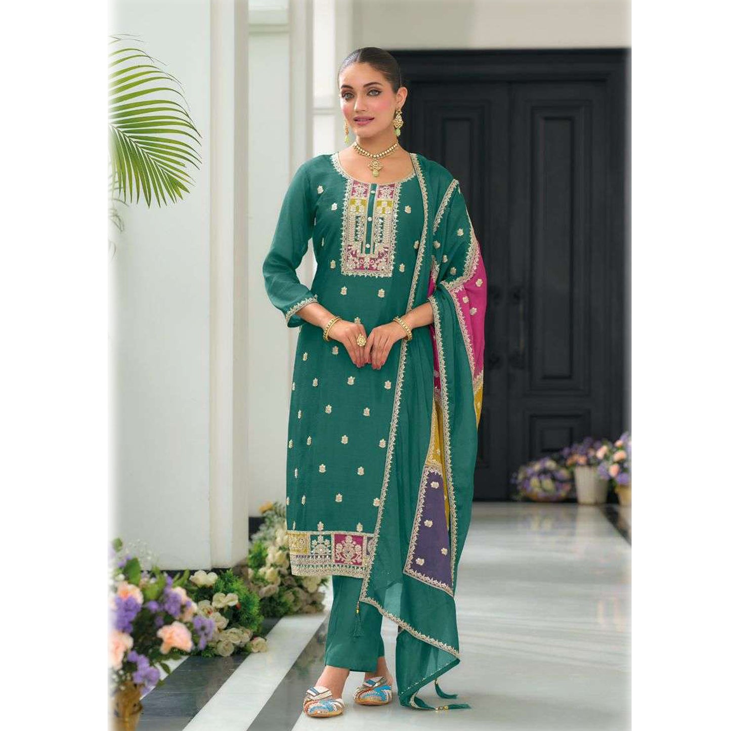 Indian Festival Ready To Wear Heavy Silk & Embroidery Work Salwar Kameez Pant Suit