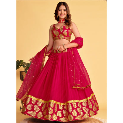 Pakistani Designer Roka Nikah Wear Georgette Fabric Lehenga Choli Suit With Net Dupatta