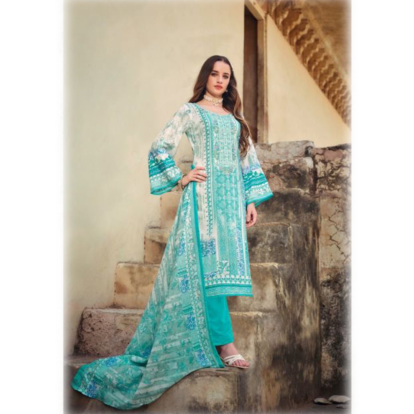 Pakistani Stylish Designer Cotton Fabric Embroidery Work Salwar Kameez Pant suit