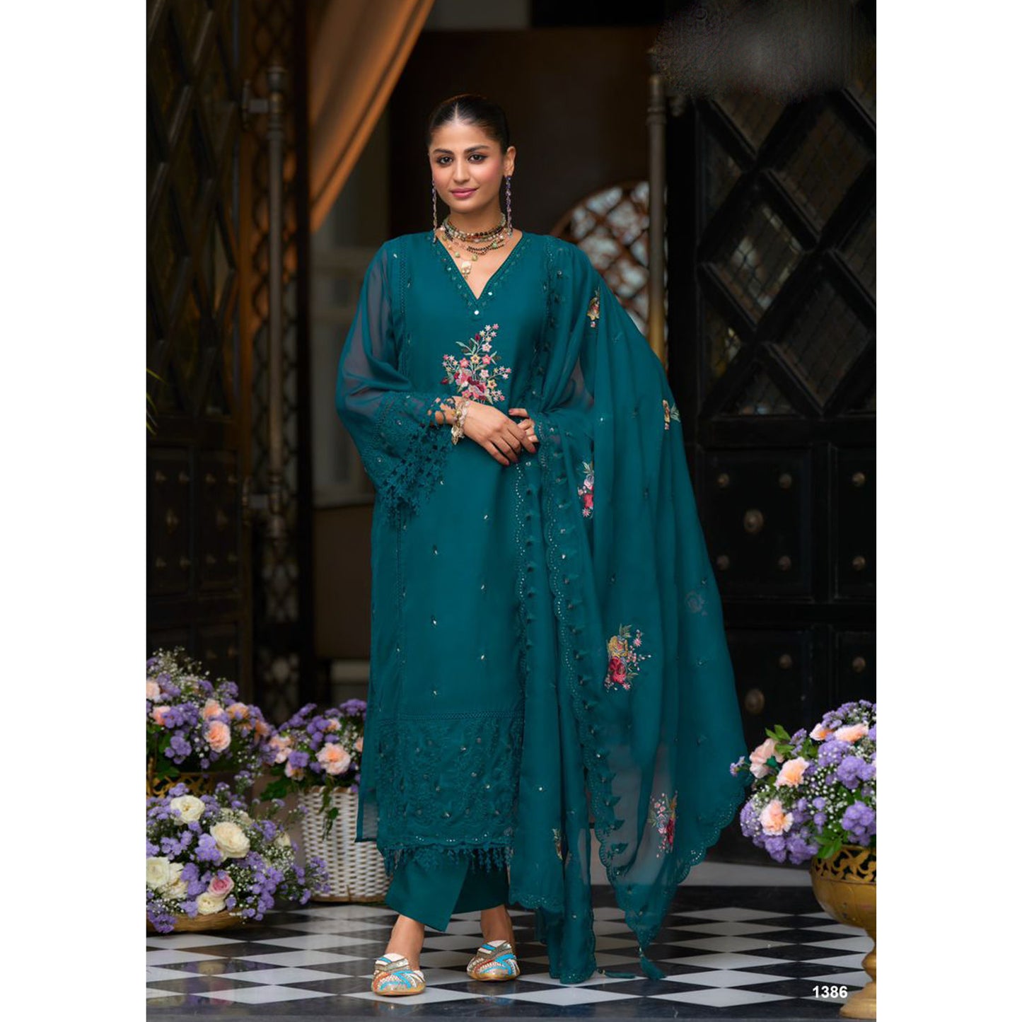 Pakistani Organza Fabric & Heavy Silk Designer Salwar Kameez Pant Suits With Dupatta