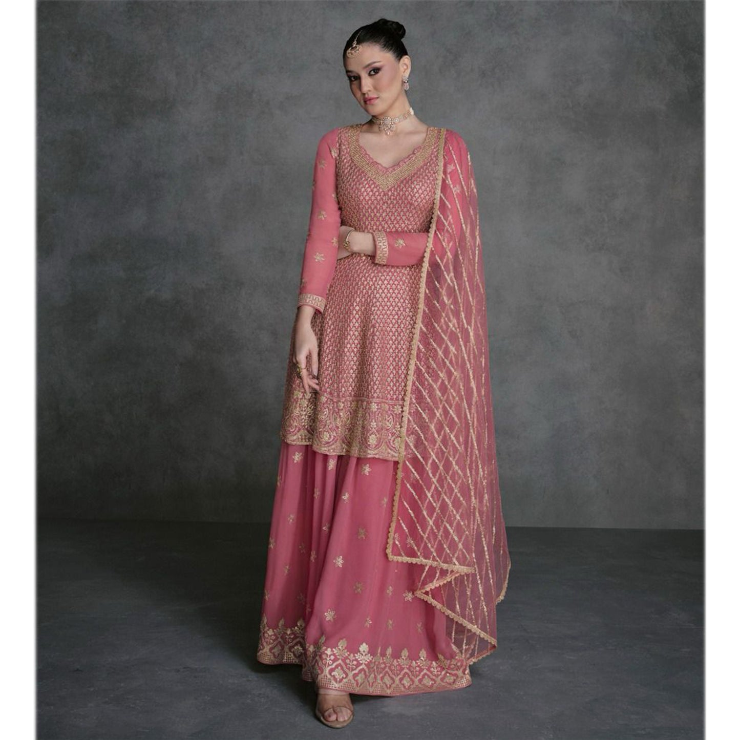 Pakistani Roka Nikah Wear Salwar Kameez Palazzo Suit's With Embroidery Worked Dress