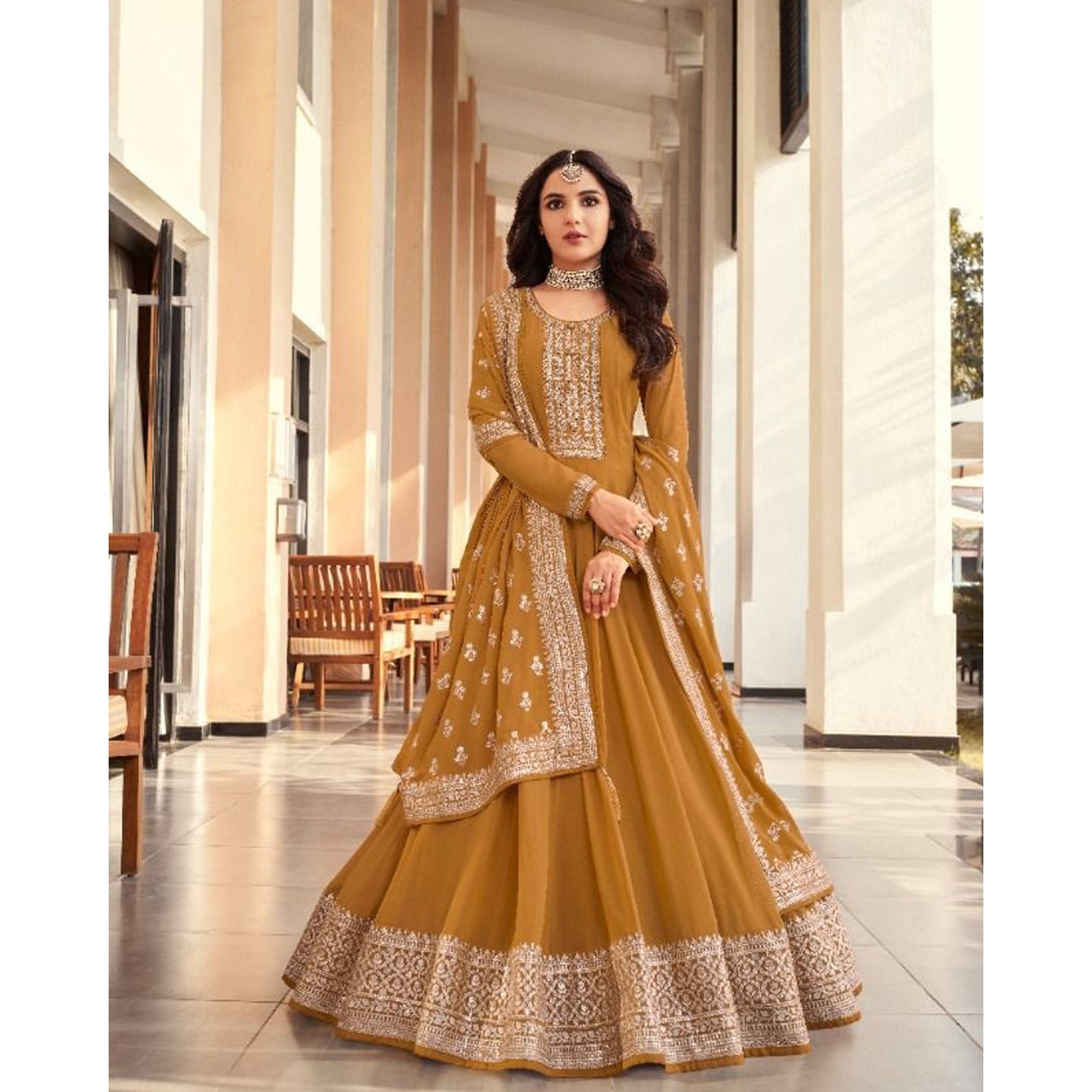 Elegant Designer Real Georgette With Embroidery Work Anarkali Gown Suit