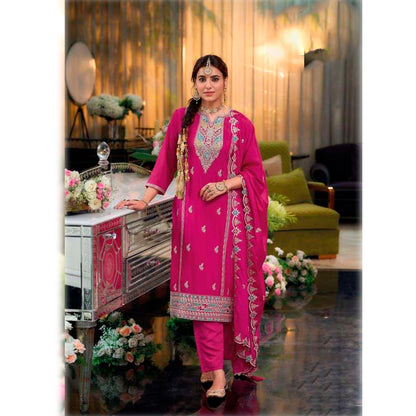 Pakistani Nikah Wear Chinon With Embroidery Work Heavy Silk Salwar Kameez Pant Suits