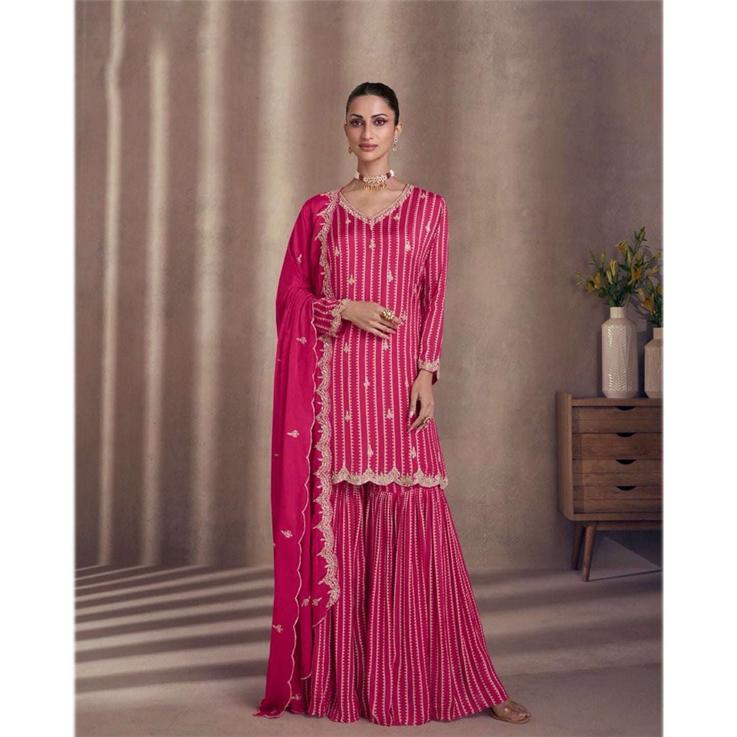 Eid Ramdan Special Chinon Silk Heavy Embroidery Work Salwar Kameez Plazzo Suit