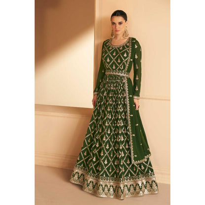 Real Georgette Wedding Party Wear Heavy Embroidery Work Anarkali Gown Suits