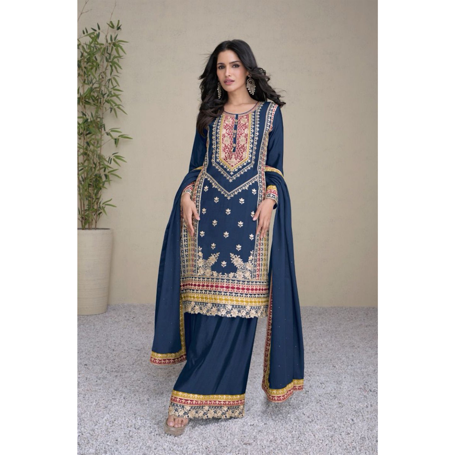 Eid Special Designer Chinon Work Shalwar Kameez Plazzo Suit With Dupatta