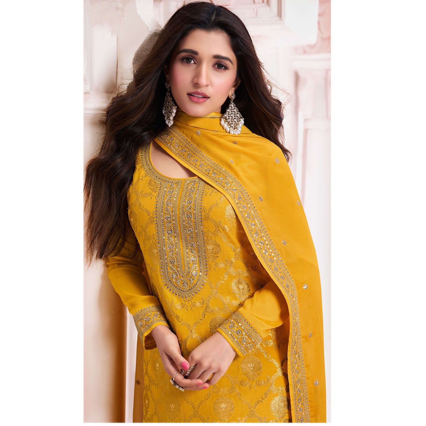 Women's Wear Embroidery Santoon Fabric Salwar Kameez Pant Suits With Chinon Dupatta