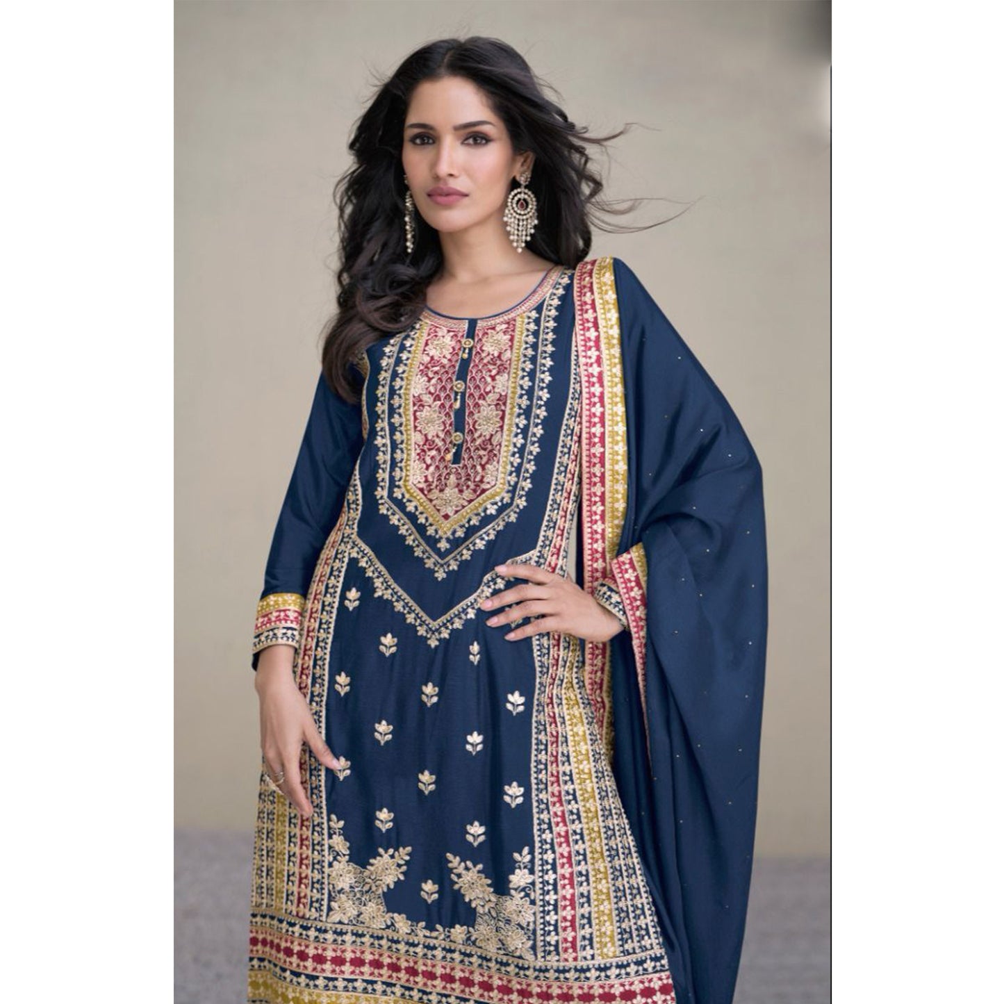 Eid Special Designer Chinon Work Shalwar Kameez Plazzo Suit With Dupatta