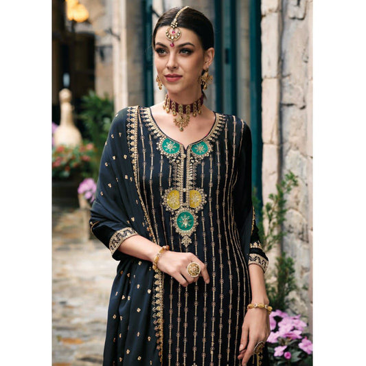 Gorgeous Designer Heavy Chinon With Embroidery Work Salwar Kameez Plazzo Suit