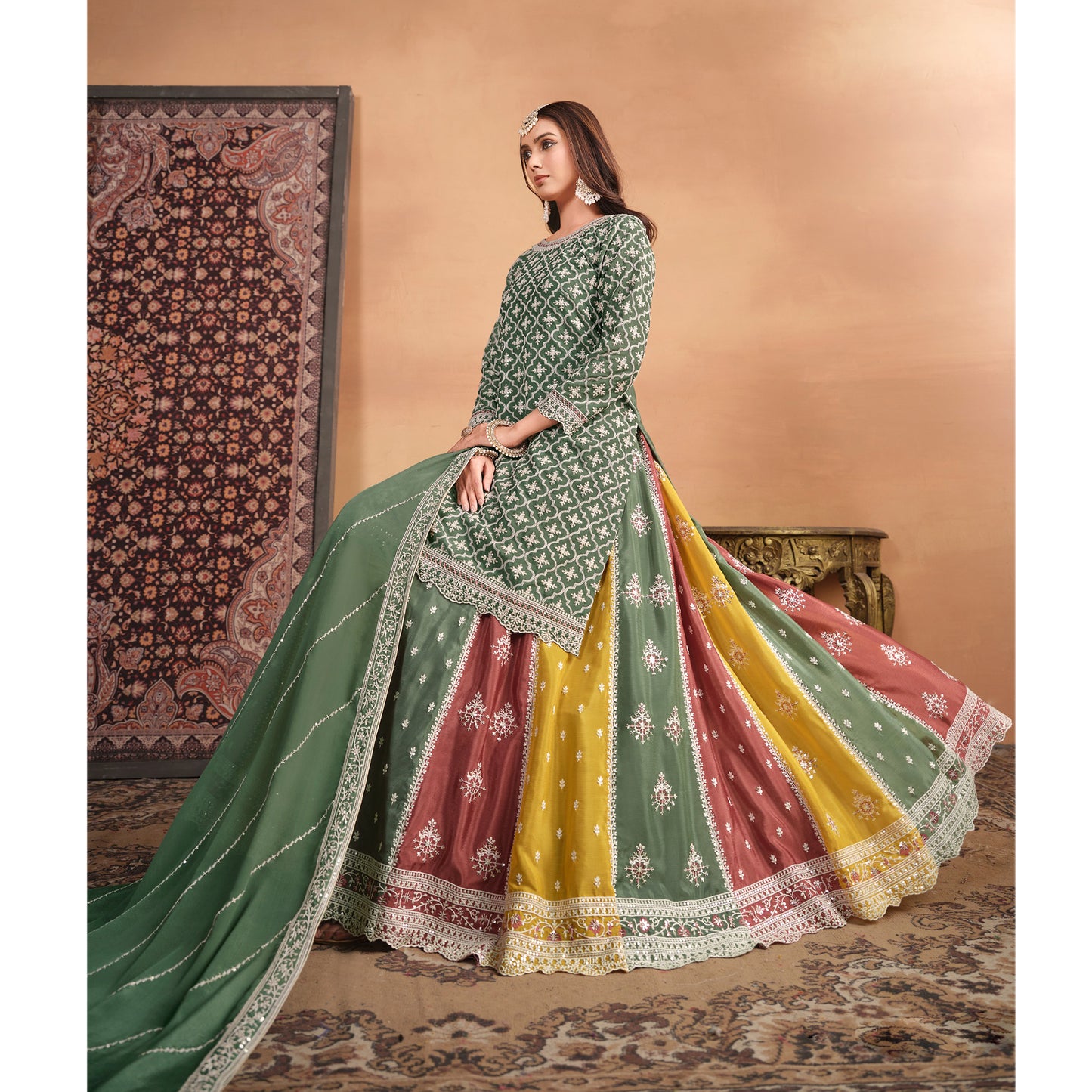 Pakistani Roka Wear Thread Embroidery Work Salwar Kameez Lehenga Suits