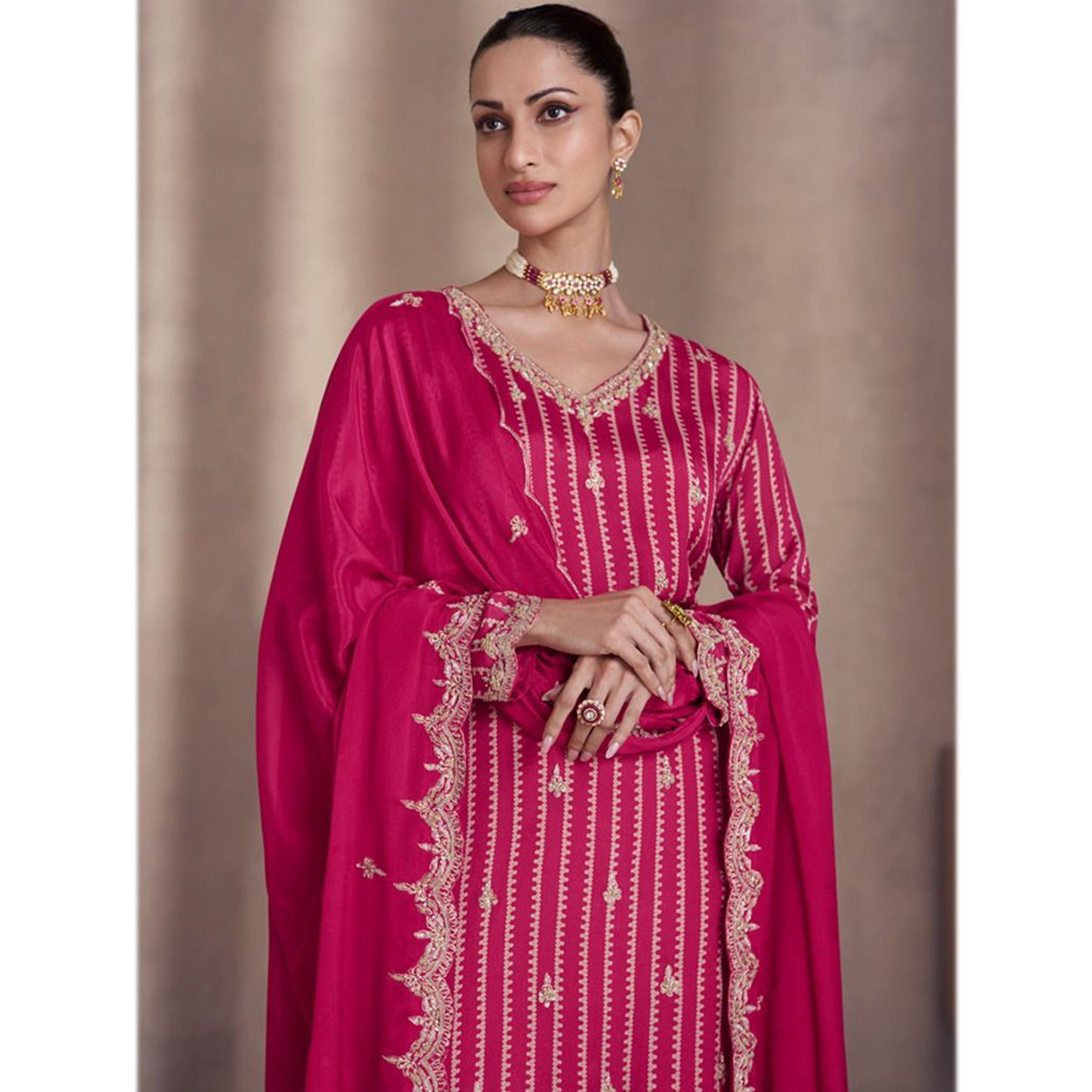 Eid Ramdan Special Chinon Silk Heavy Embroidery Work Salwar Kameez Plazzo Suit