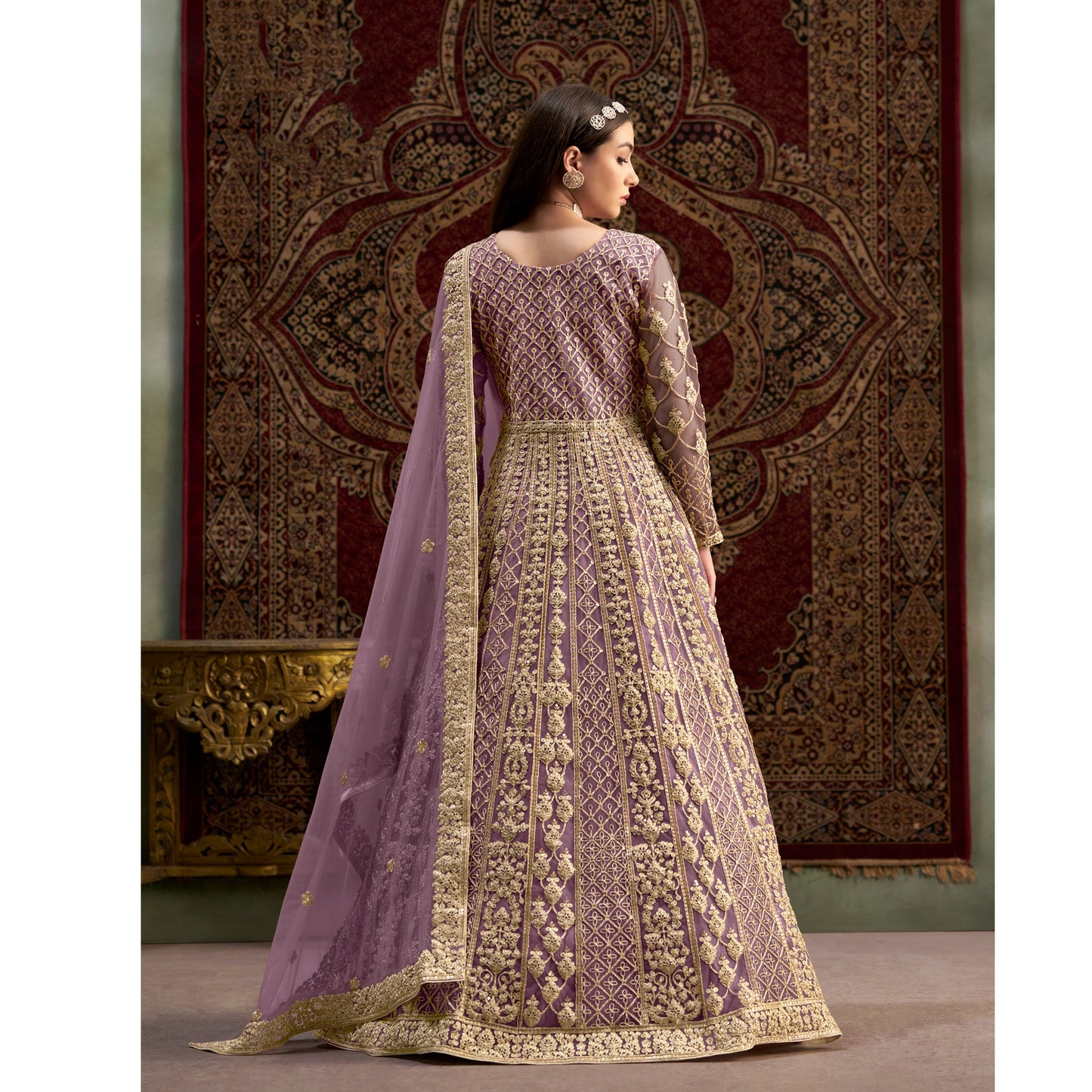 Pakistani Roka Nikah Wear Santoon Fabric & Embroidery Work Anarkali Gown Suit