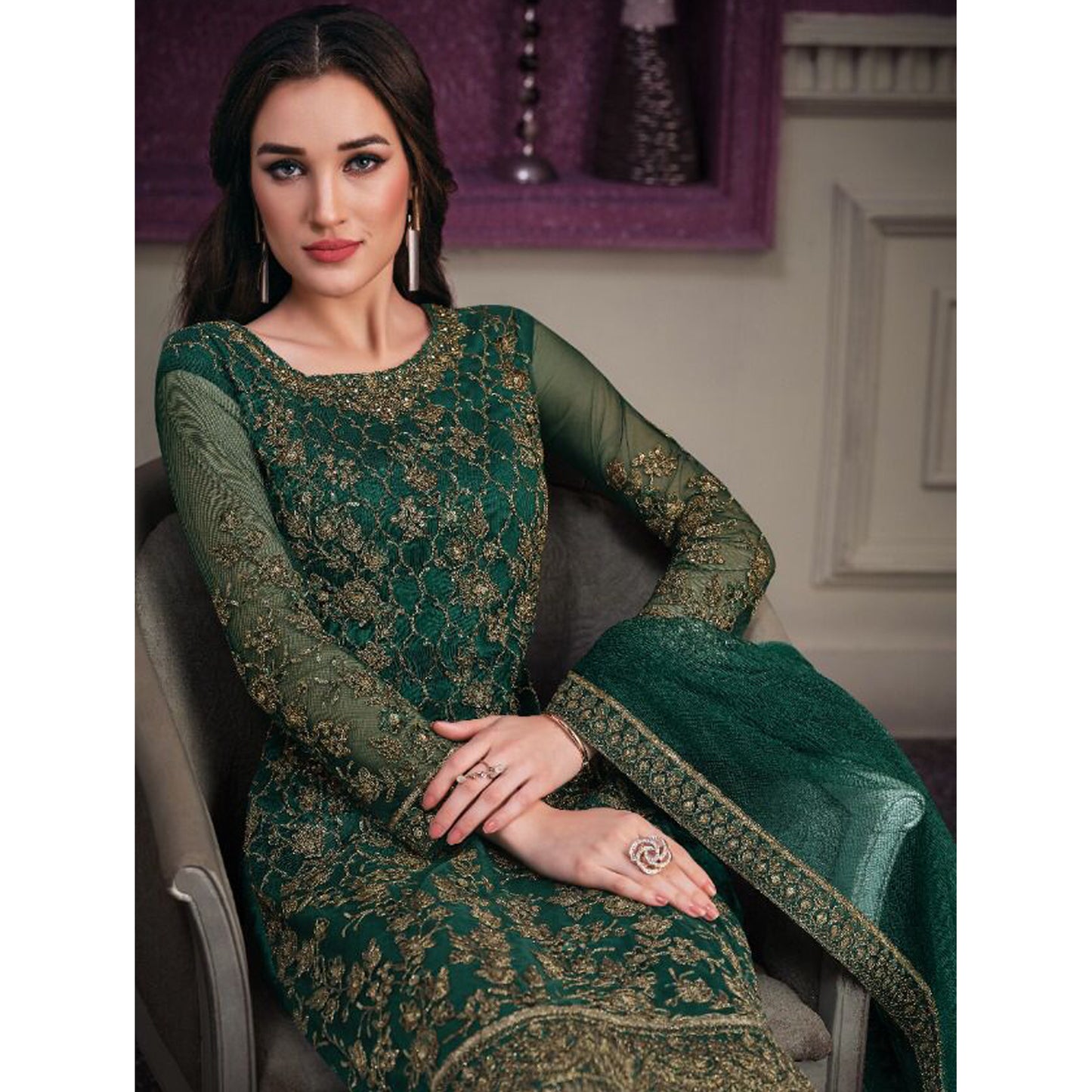 Attractive Designer Soft Net With Embroidery Work Salwar Kameez Pant Suit