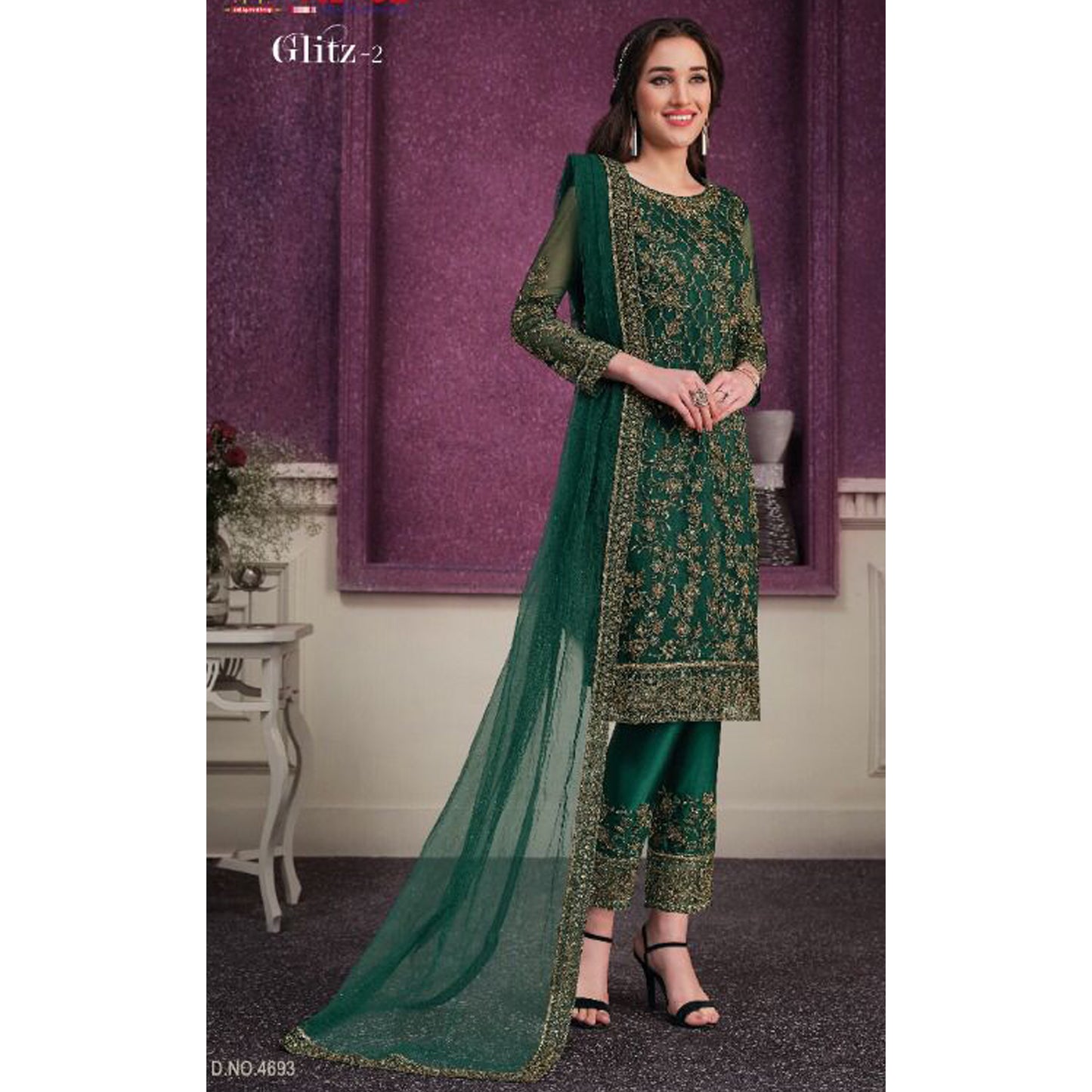 Attractive Designer Soft Net With Embroidery Work Salwar Kameez Pant Suit