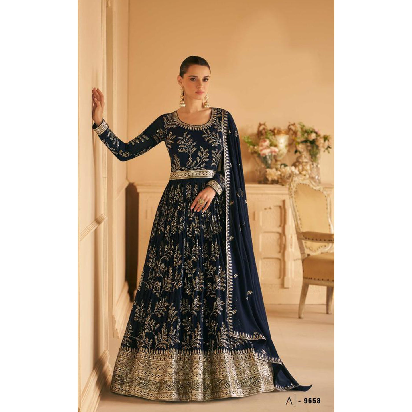 Real Georgette Wedding Party Wear Heavy Embroidery Work Anarkali Gown Suits