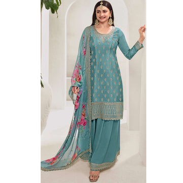 Sky Color Wedding Function Party Wear Salwar Kameez Suits Traditional Style Designer Outfits