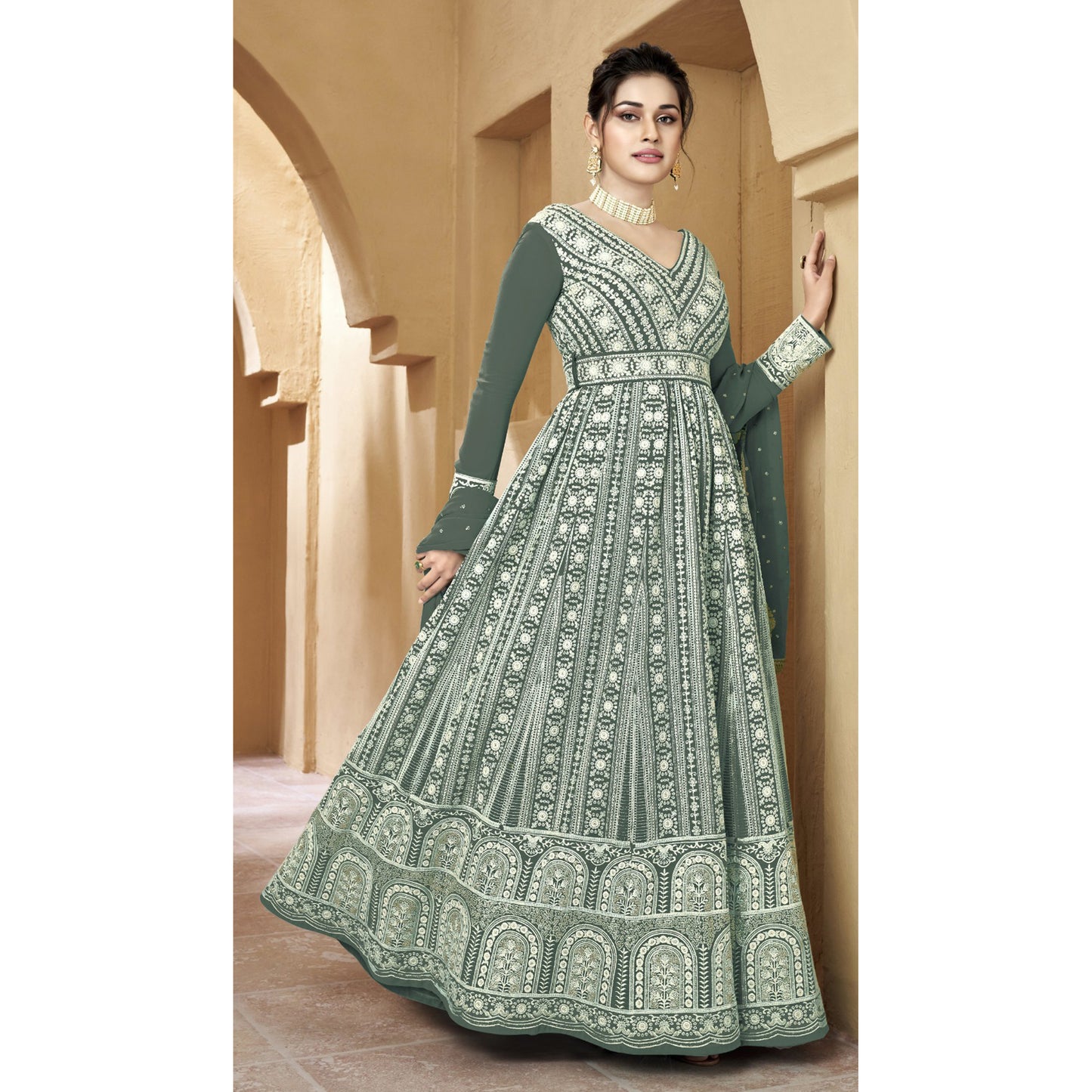 Indian Stylish Designer Georgette With Sequins Work Anarkali Gown Suits