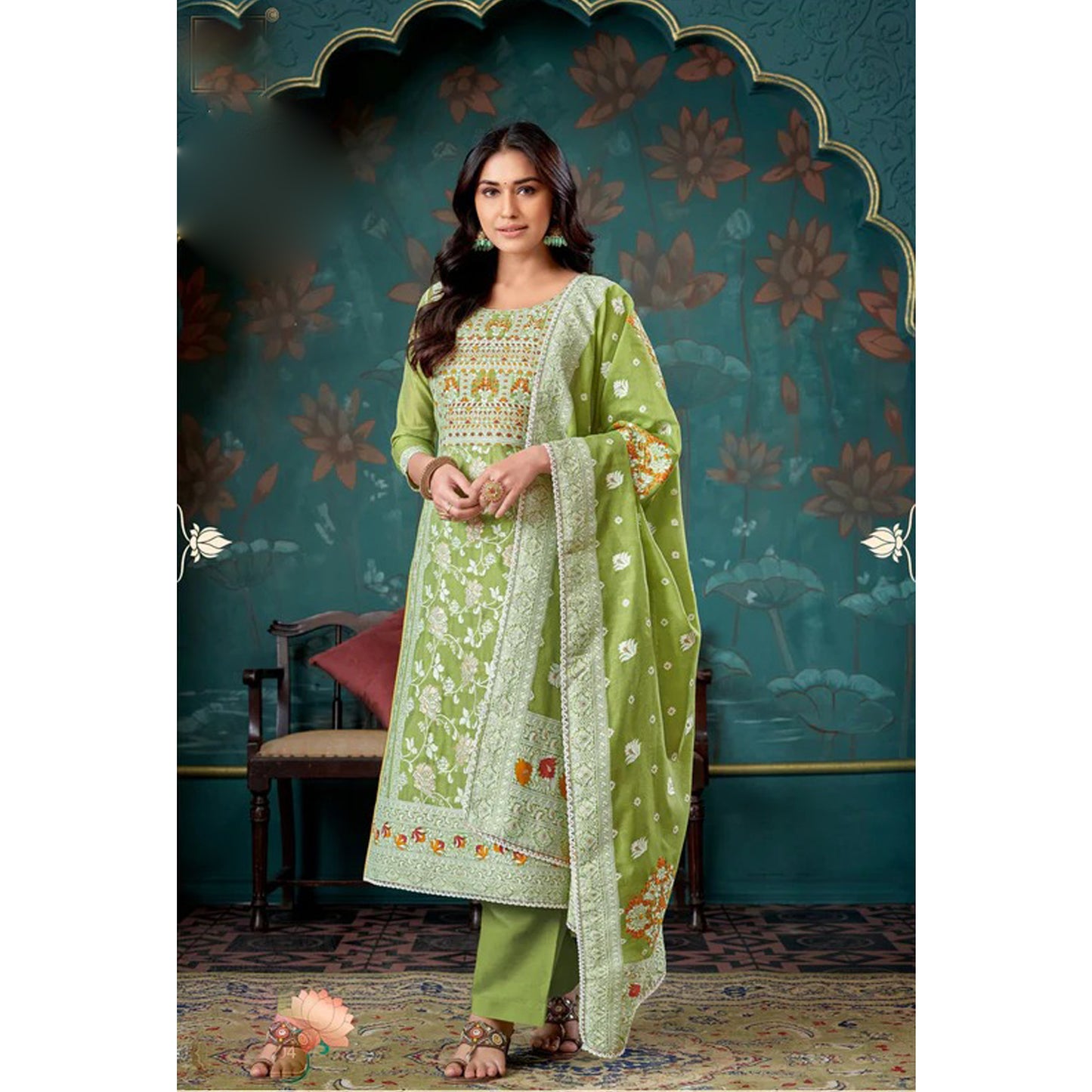 Indian Jacquard Designer Handwork Salwar Kameez Plazzo Pant Suits Designer Dupatta