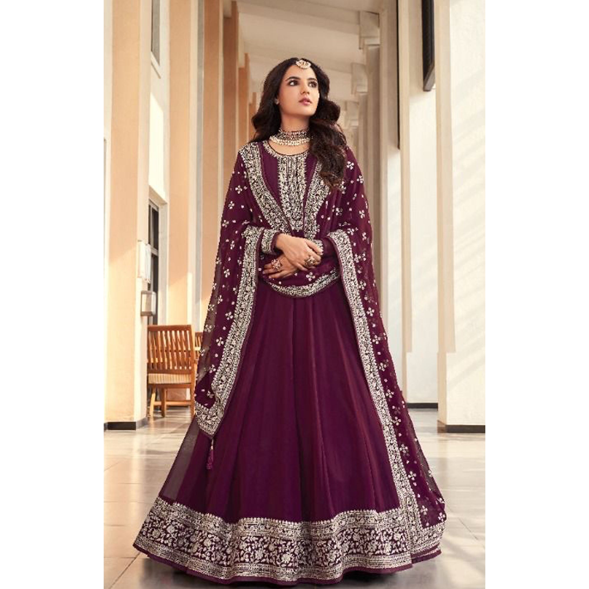 Real Georgette With Heavy Embroidery Work Event Wear Anarkali Gown Suit