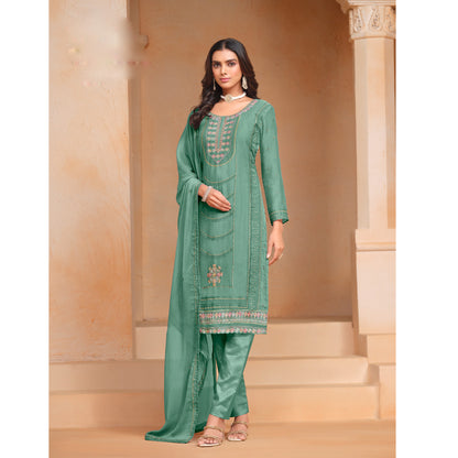 Modern Style Wear Organza Chiffon Embroidery Work Salwar Kameez Pant Suits