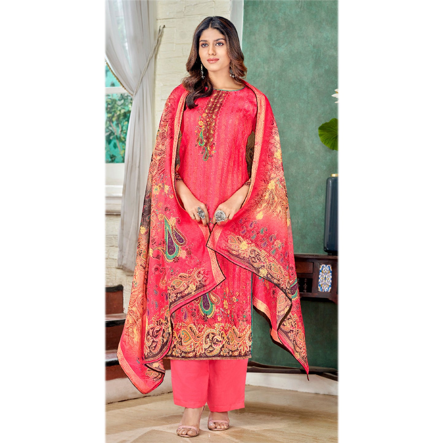 Women's Wear Beautiful Jacquard Designer & Printed Work Salwar Kameez Plazzo Pant Suit