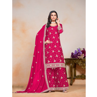 Indian Traditional Wear Chinon Fabric Salwar Kameez Plazzo Suit With Dupatta