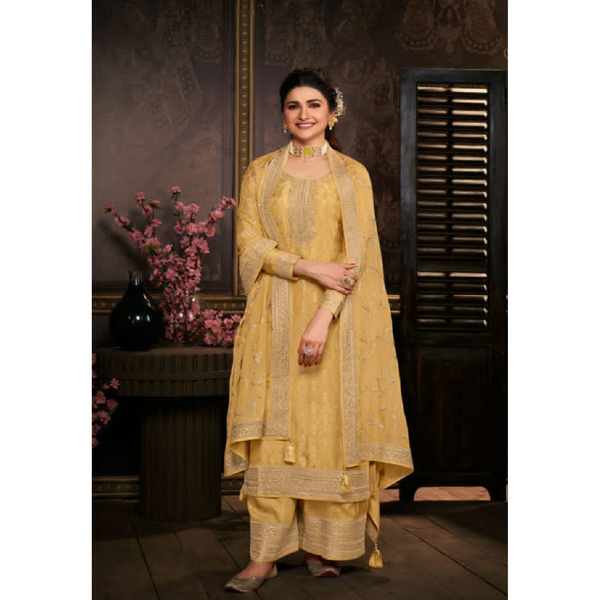 Eid Ramdan Special Jacquard Self Weaved Santoon Silk Salwar Kameez Plazzo Suit