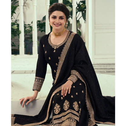 Georgette Fabric Wear Black Color Unique Design Salwar Kameez Plazzo Suits