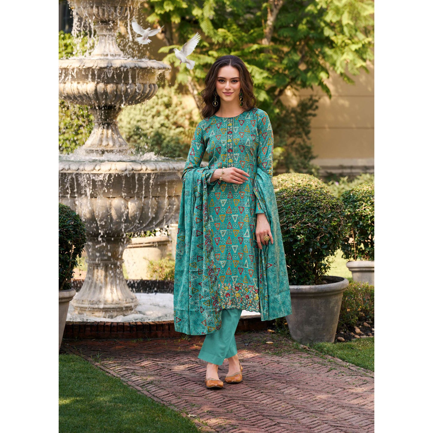 Digital Printed And Mirror Worked Event Party Wear Shalwar Kameez  Pant Suit's