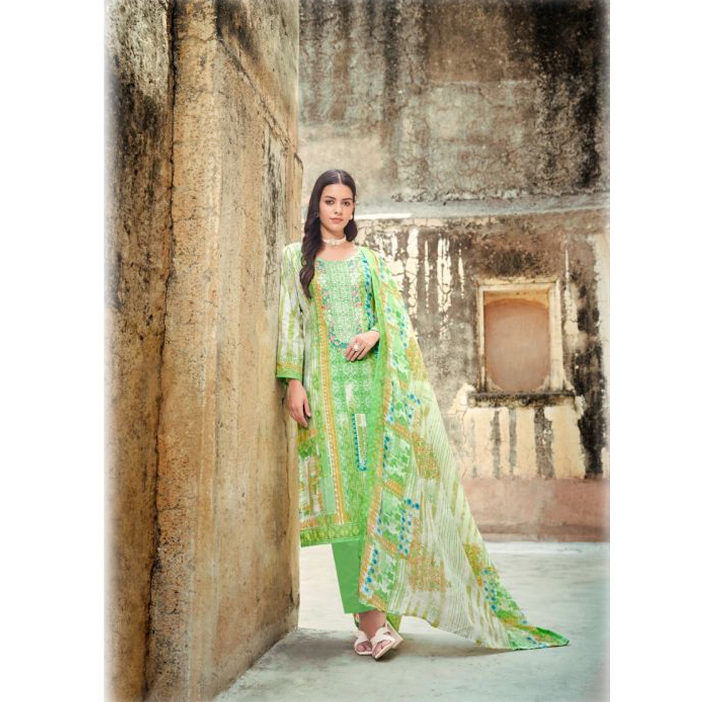 Stylish Designer Pure Cotton Fabric Embroidery Work Mal Mal Print Salwar Kameez Plazzo Pant Suit