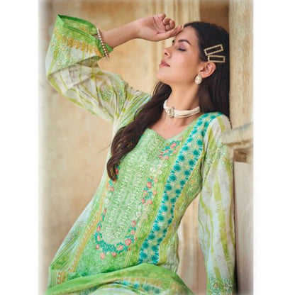 Stylish Designer Pure Cotton Fabric Embroidery Work Mal Mal Print Salwar Kameez Plazzo Pant Suit