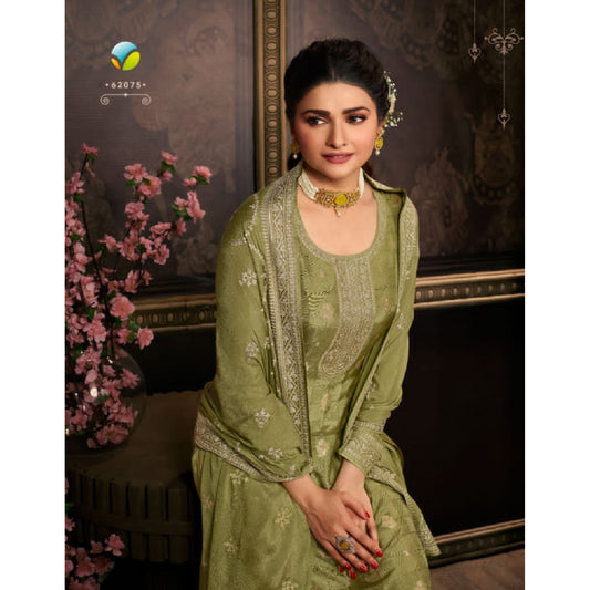 Olive Green Gorgeous Color Embroidery Work Salwar Kameez Plazzo Suit With Georgette Dupatta