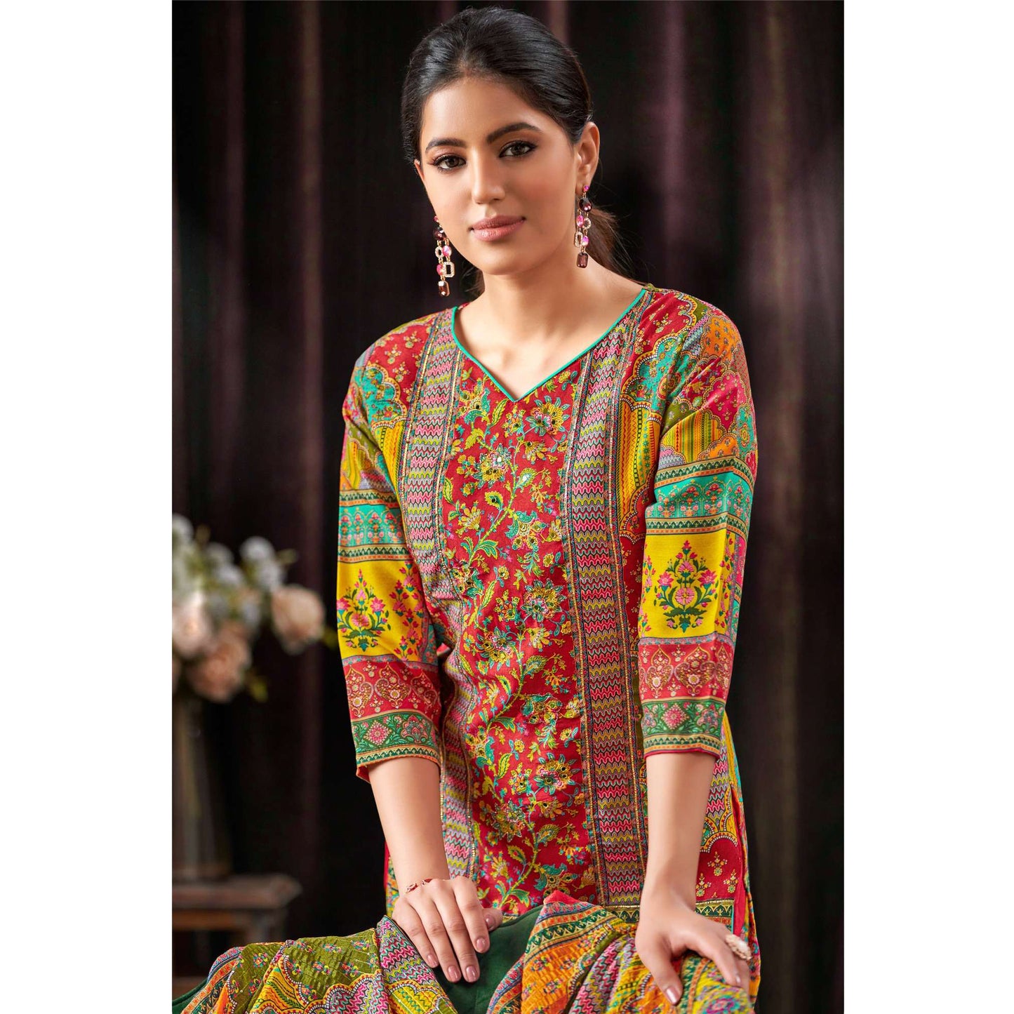 Gorgeous Designer Digital Printed & Mirror Work  Salwar Kameez Plazzo Pant Suit With Dupatta