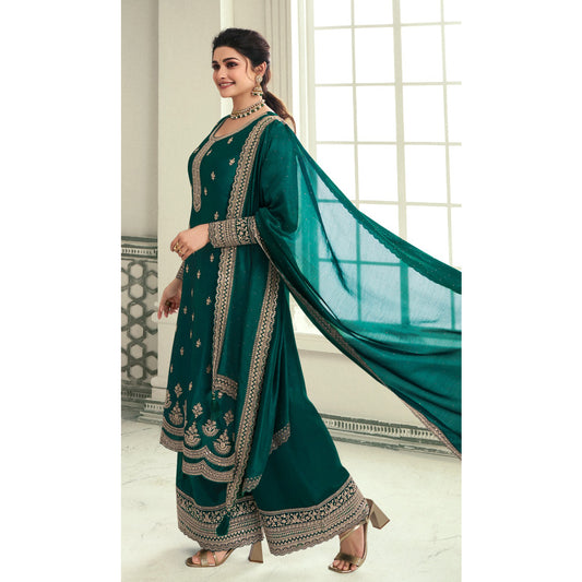 Green Color Indian Wedding Wear Salwar Kameez Suits Ready to Wear Women's Plazzo Dress