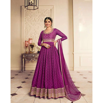 Attractive Silk Chiffon Embroidery Work Party Wear Anarkali Gown Suit