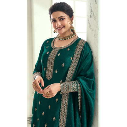 Green Color Indian Wedding Wear Salwar Kameez Suits Ready to Wear Women's Plazzo Dress