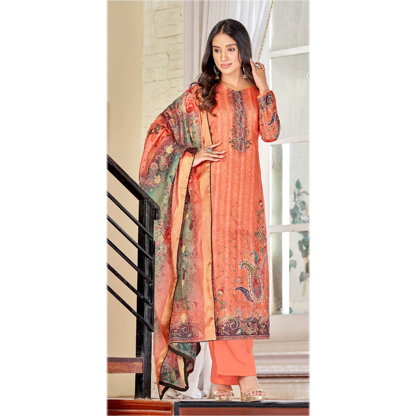 Women's Wear Beautiful Jacquard Designer & Printed Work Salwar Kameez Plazzo Pant Suit