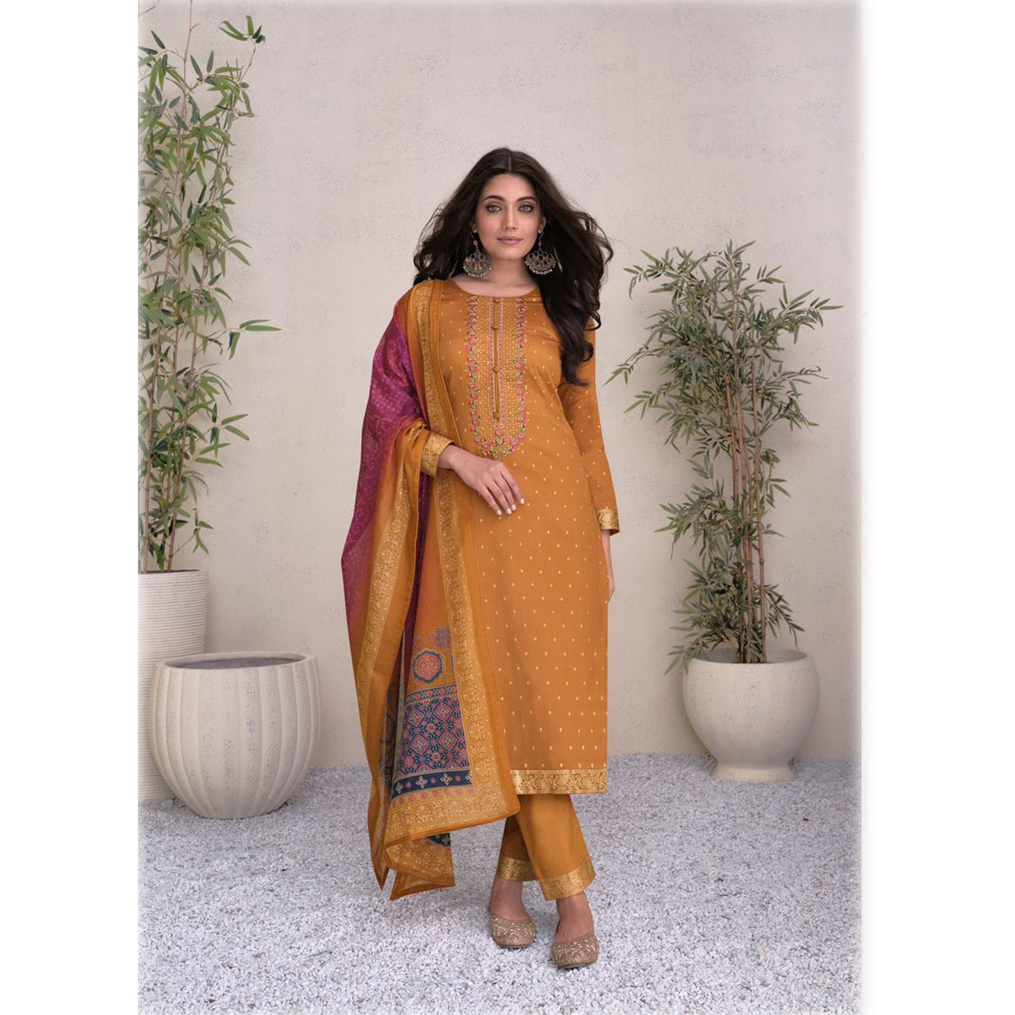 Indian Stylish Cotton Fabric Embroidery Work Summer Wear Salwar Kameez Pant Suit