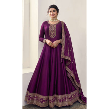 Wine Color Georgette Long Flared Anarkali Gown Pakistani Indian Women's Wear Designer Gown