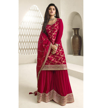 Beautiful Handmade Red Color Salwar Kameez Plazzo Suits with Heavy Embroidery Work