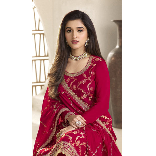 Beautiful Handmade Red Color Salwar Kameez Plazzo Suits with Heavy Embroidery Work